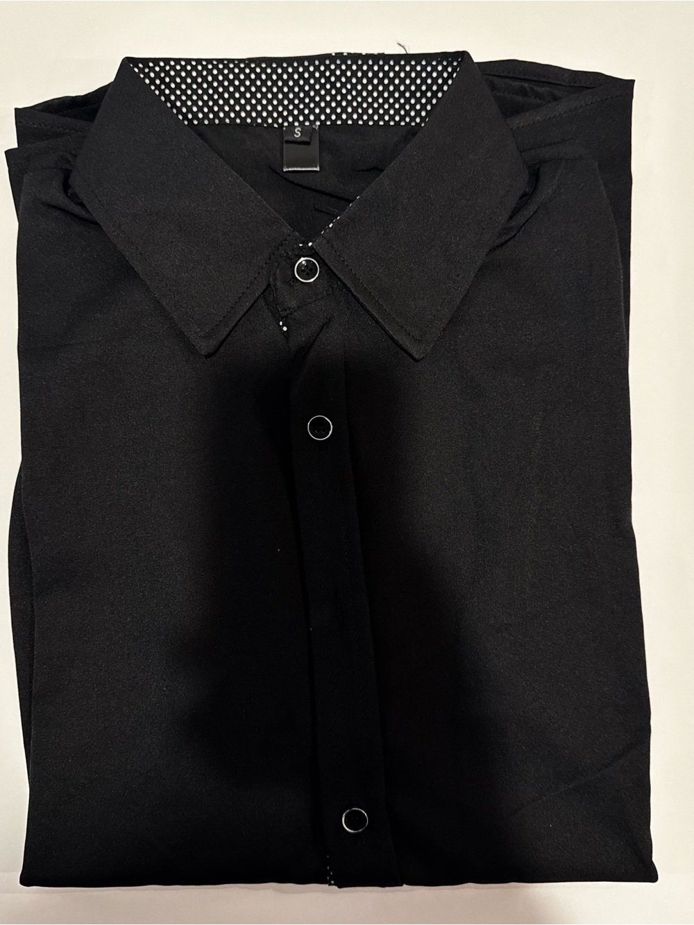Men’s Black Long Sleeve Dress Shirt Polka Dot Contrast Trim Size Small